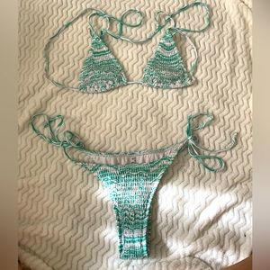 green and white patterned SHEIN bikini in size small